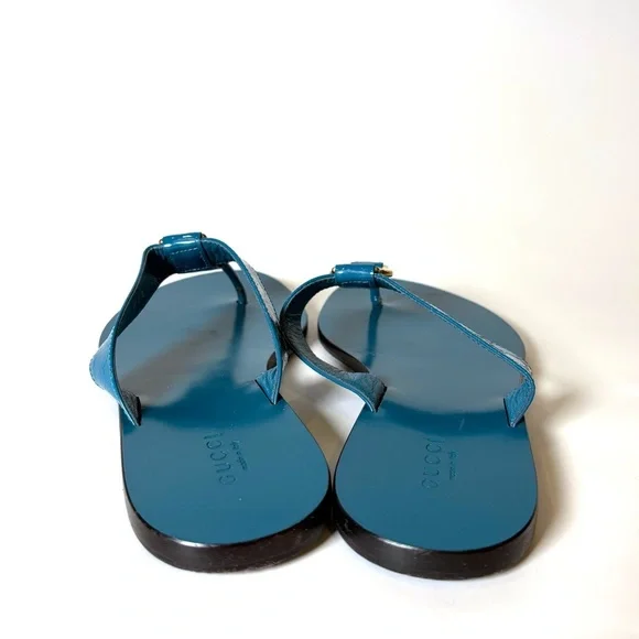 Gucci Blue Patent Leather GG Logo Sandals – Made in Italy size 36.5 - Picture 4 of 7